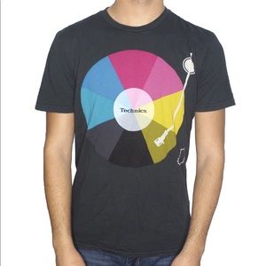 Technics Turntable black, crew neck men Large  t-shirt with short sleeves dj tee